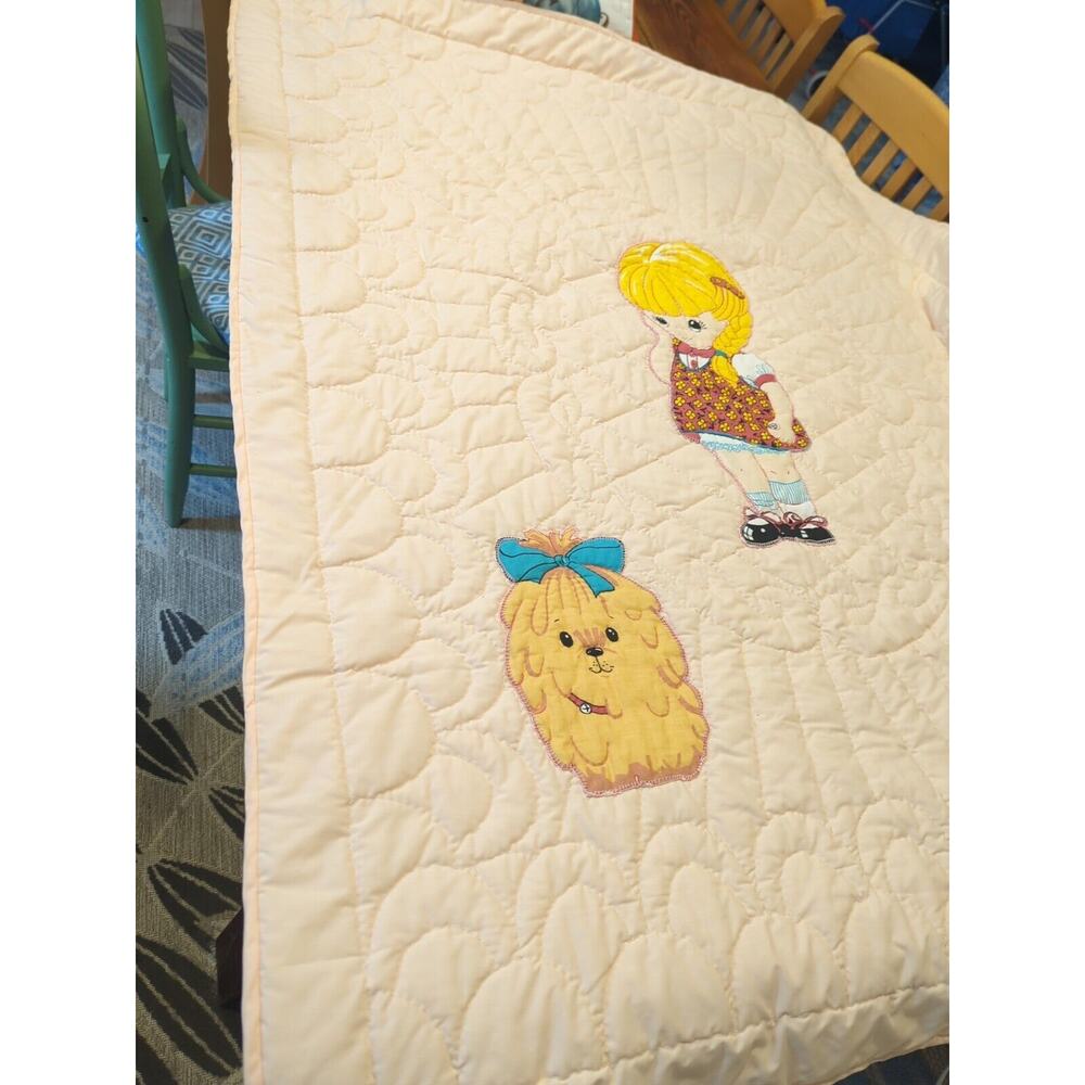 Vintage Cut N Sew Pink Pattern Crib Quilt Baby Blanket 57 X 42 In. Hand Quilting